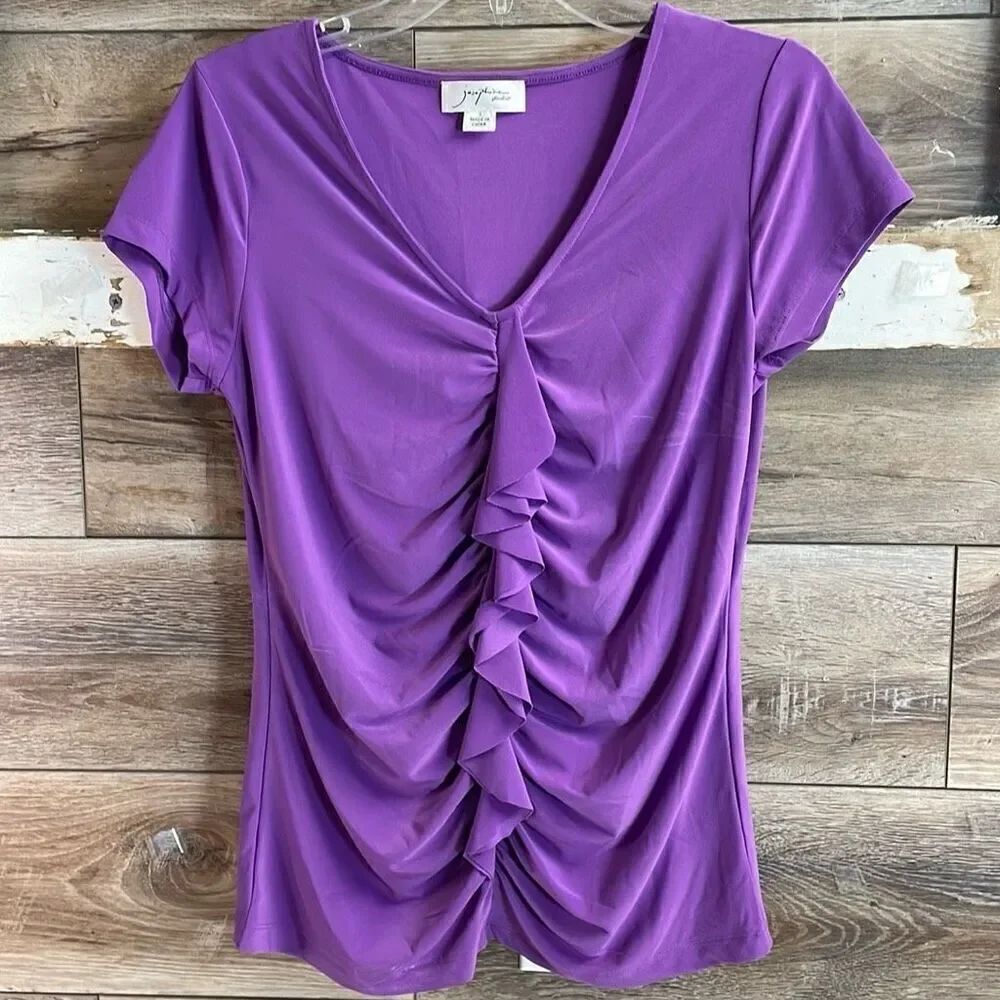 JOSEPHINE STUDIO Ladies Ruched Ruffled Vneck Short Sleeve Top Size Small